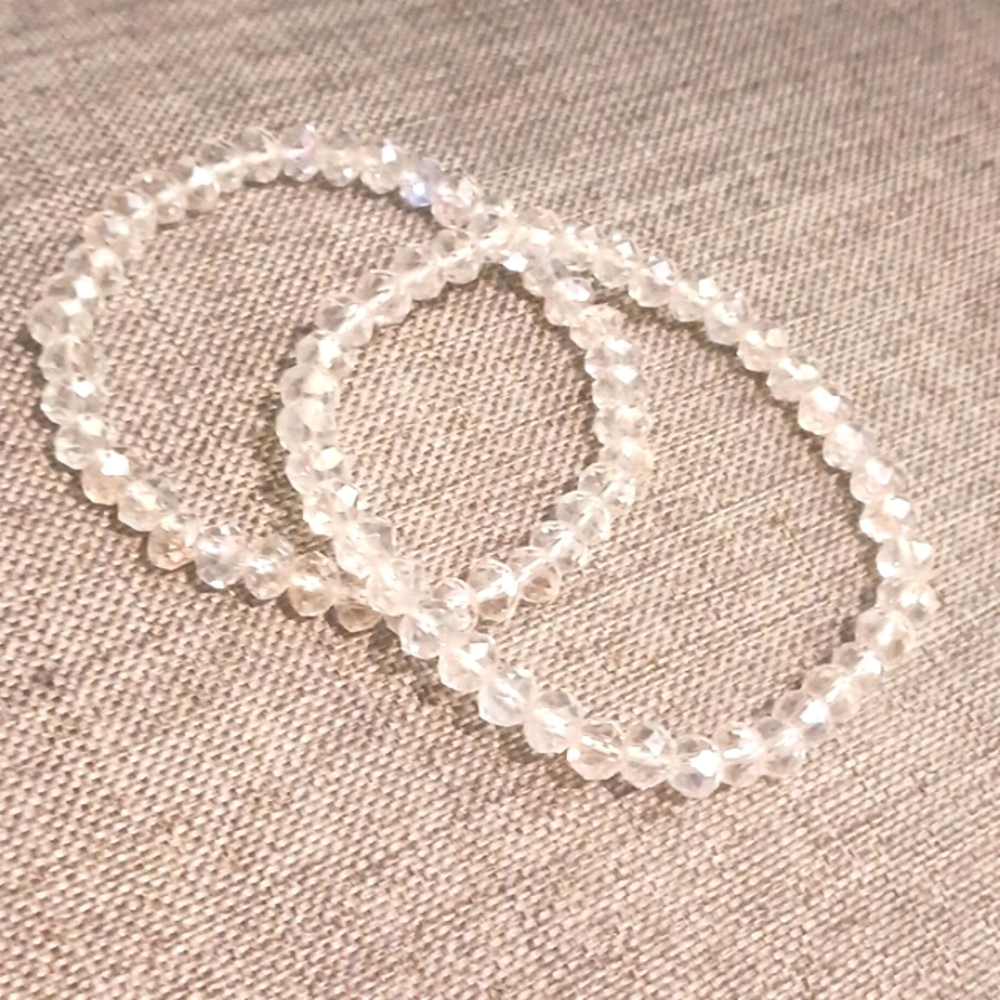 Pair of Crystal Clear Stretchy Bracelets - Pre-loved (7")